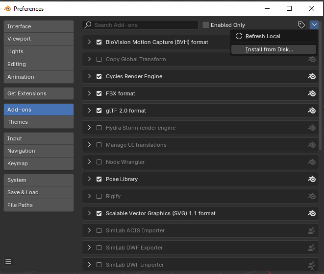 Install Add-on from Disk